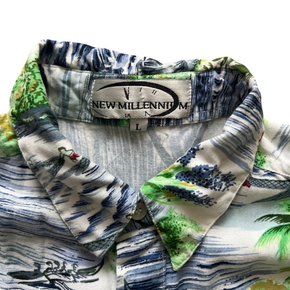 Vintage New Millennium Men’s Hawaiian Shirt Large Tropical Island Sailboat Print - Picture 3 of 6